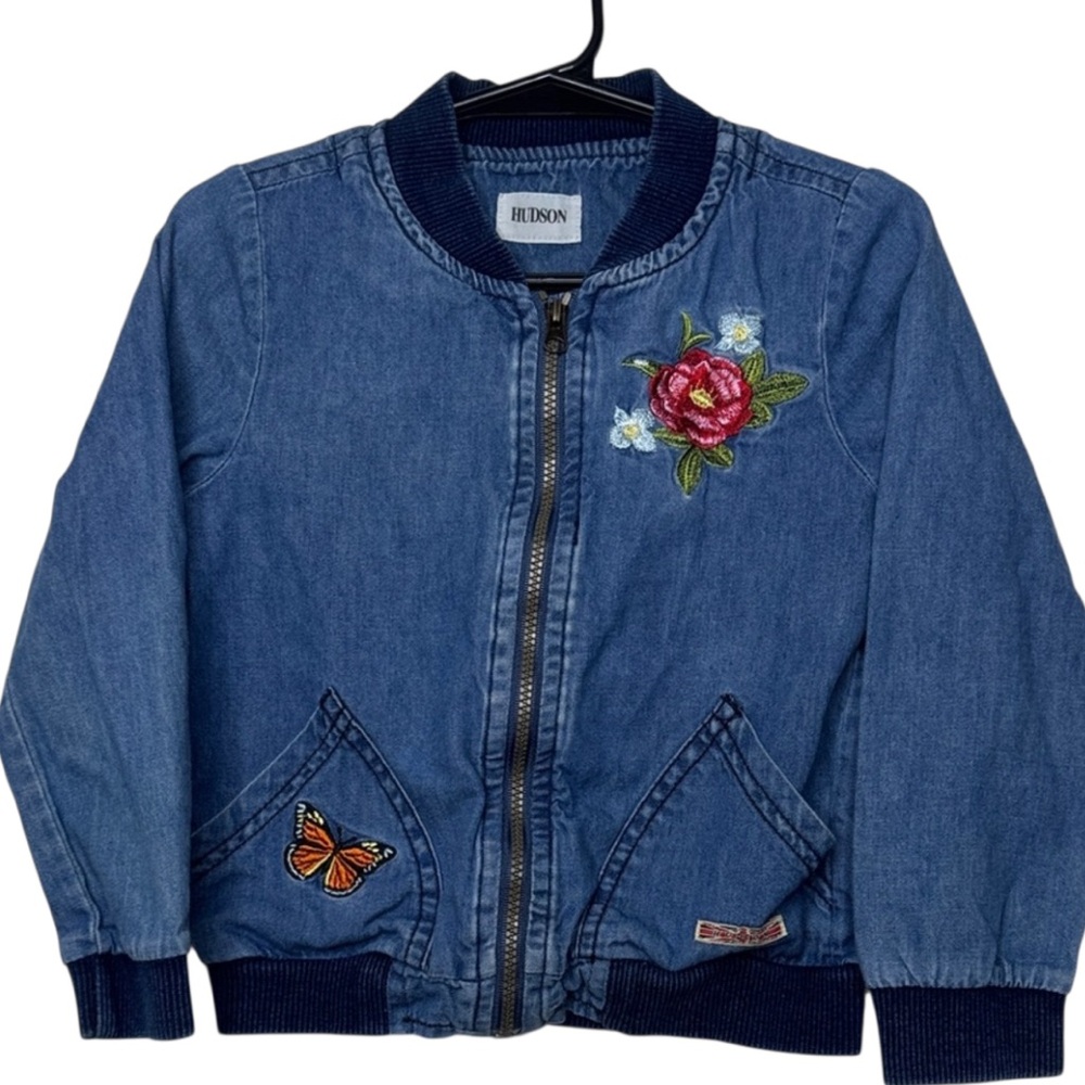 Hudson Jeans Kids Blue Jacket with Floral and Butterfly Embroidery